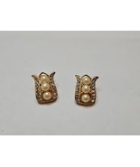 Vintage Gold Tone/Cubic Zirconia/Pearl Costume Jewelry Clip On Earrings - $14.99
