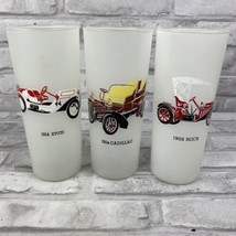 Frosted Antique Car Tumblers 1908 Buick 1914 Stutz 1904 Cadillac 3 Vintage  - $21.32