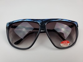 Auth.1990&#39;s Flat Top Sunglasses Blue metallic streaks violet lenses UV u... - £6.19 GBP