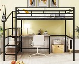 Metal Full Size Loft Bed With Desk And Stairs, Full Loft Bed Frame With ... - $650.99