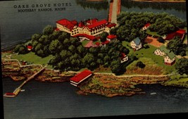 Linen POSTCARD- Aerial View Of Oake Grove Hotel, Boothbay Harbor, Maine BK50 - £3.94 GBP