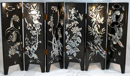 Table Screen Lacquerware Inlaid with MOP Dragon Phoenix Birds Flowers Fish - $32.50