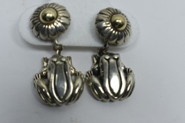 Kieselstein Cord Frog Flower Earrings 14K Gold &amp; Sterling Silver Pierced - $299.25