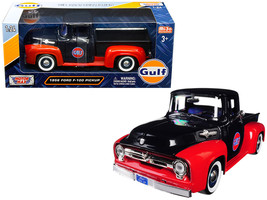 1956 Ford F-100 Pickup Truck &quot;Gulf&quot; Dark Blue and Red 1/24 Diecast Model Car by  - £31.80 GBP