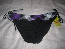 Hobie Swimsuit Large New Womens Violet Black Cinch Side Hipster Bikini Bottoms - £28.85 GBP