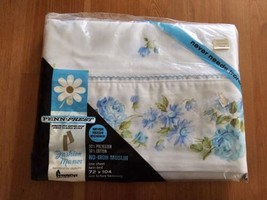 Penn Prest Fashion Manor Twin Flat Bed Sheet Muslin Blue Roses Floral Vintage - £15.78 GBP