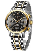 LIGE New Fashion Women Watches Ladies Bracelet Waterproof Gold black - £36.73 GBP