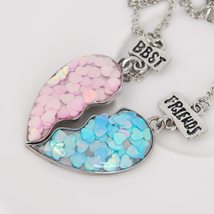 2Pcs/set Fashion Best Friends Necklaces Sequin Heart Broken Stitching Pendant Ch - £18.94 GBP