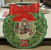 1960s 7up 7 Up Christmas Bottle Wreath Double Sided Sign Holiday Greetin... - $279.22