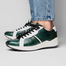 Lyon Genuine Ostrich and Calfskin Fashion Sneaker Green / White image 6