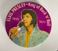 Elvis Presley Button King of Rock N Roll 1935-1977 Pin Slater Corp NYC Vintage  - £6.80 GBP