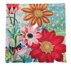 Handcrafted ~ DREAM ~ Floral w/Butterfly Print ~ 17.5&quot; x 17.5&quot; ~ Pillow Cover - £26.16 GBP