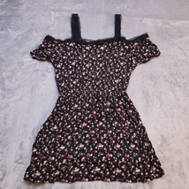 Sans Souci Dress Youth Small Black Casual Lightweight Flower Off The Sho... - $23.75