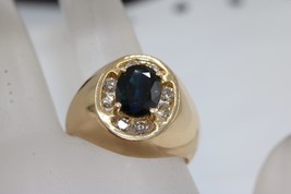 Fine 14K Yellow Gold Diamond Ring w/ Oval Blue Stone Size 9.5 - £620.47 GBP