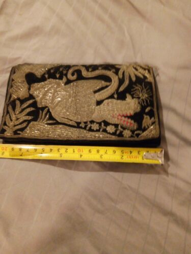 Black Handbag Purse With Beaded Dragon Print - $5.89