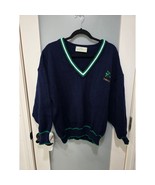 Quills Woollen Market Ireland V-Neck Sweater Navy Green Trim Shamrock Un... - $892.80 MXN
