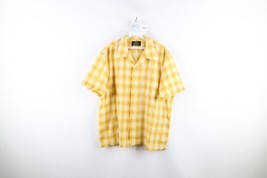 Vtg 60s Streetwear Mens XL Distressed Sheer Collared Button Shirt Yellow Plaid - £38.88 GBP
