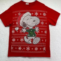 Peanuts Snoopy T Shirt Size Large Christmas Red Santa Hat Short Sleeve Snowflake - £9.48 GBP