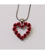 Vtg Red Rose Silver Tone Heart Pendant Chain Necklace Dozen Roses Valent... - £12.59 GBP