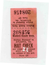 Modern Trailways Hat Check Albany Georgia to Atlanta Georgia 1953 - $27.72