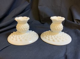 Hobnail, Milk Glass, Pair of Candlestick Holders, White Glass - $14.20