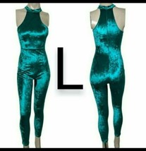 Turquoise Velvet Going Out Jumpsuit~SIZE L - £25.11 GBP