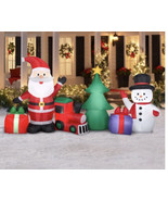 Holiday Times Gemmy 9ft Wide Christmas Scene Santa, Snowman Train Light ... - £90.40 GBP