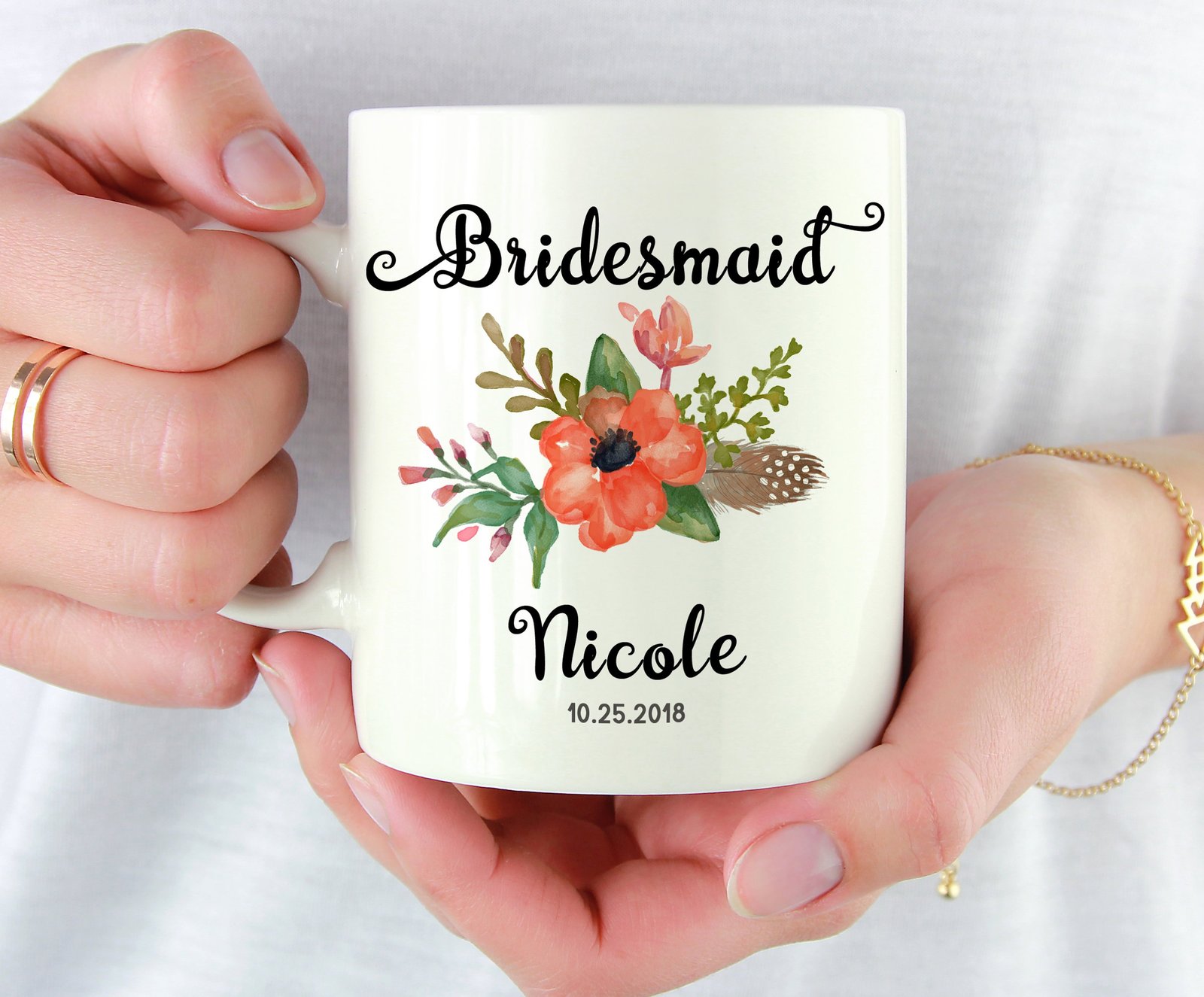 Personalized Bridesmaid Mug, Bridesmaid Coffee Mug, Bridesmaid Mug, Maid of Hono - $18.86