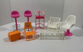 Vintage Barbie 6 Chair Seating Lot Coffee Table Beach Cooler Replacement Pieces - £12.09 GBP