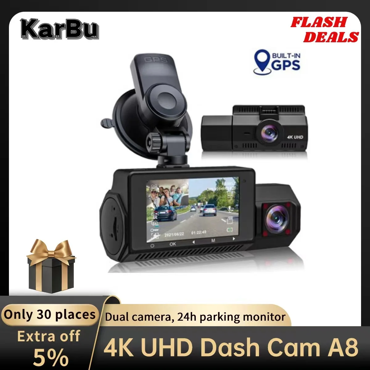 Dash Cam Dual Camera 4K For Car Video Recorder UHD Night Vision Dashcam GPS 24h - £94.82 GBP+