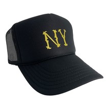 New York Nyc Ny Black Gold Hat 5 Panel High Crown Trucker Snapback Throwback - £18.43 GBP