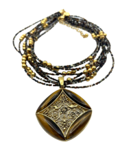 JOAN RIVERS Ornate Glass Bead and Tiger Eye Floral Pendant Torsade Neckl... - $39.26