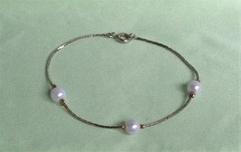 Gold Tone Chain Round Pearl Station Bracelet 7-1/4&quot; 7.25&quot; Womens Jewelry Dainty - £8.56 GBP