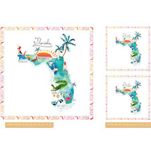 24&quot; X 44&quot; Panel Florida State Map Cities Palm Trees White Cotton Fabric D665.48 - £7.41 GBP