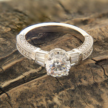 Gift 3.75CT CZ Solitaire Side Stone Baguette Engagement Ring in White Gold Over - £64.76 GBP