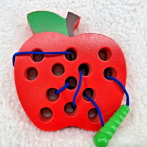 Lacing Wooden Apple w Worm Dexterity Motor Skills Educational Montessori... - $14.79