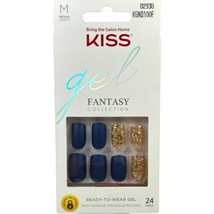 NEW Kiss Nails Gel Fantasy Press Glue Manicure Short Gel Matte Blue Gold Glitter - £13.49 GBP