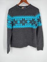 Vintage Hollister Pullover Sweater Sz Men&#39;s S Gray Blue Snowflake - £23.21 GBP
