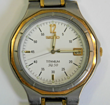 Seiko Titanium SQ50 7N42-7160 Quartz Two-Tone Unisex Wristwatch - Rare - £46.32 GBP