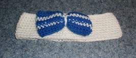 Handmade Crocheted White and Blue Bow Tie Dog Collar LARGE Pembroke Welsh Corgi - £9.82 GBP
