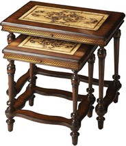 Nesting Tables Art Nouveau Turned Legs Distressed Heritage Set 2 Brass Apron - £1,033.56 GBP