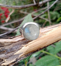 Rainbow Moonstone Round Gemstone Sterling Silver Handmade Mem Signet Ring  - £51.41 GBP
