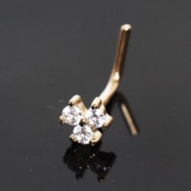 14K Gold-Plated Simulated Diamond 3-Stone Flower L-Bend Nose Hoop Stud Pin 20 g - £18.80 GBP