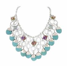 HW Collection Layered Imitation Turquoise Beads Silvertone Rings Necklac... - £10.26 GBP