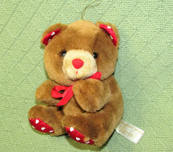 Hugfun Valentine Teddy Bear Plush 6" Vintage Brown Red Hearts + Hanging Loop - £14.15 GBP