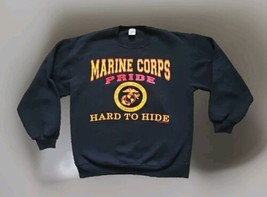 Vtg US Marine Corps Crewneck Sweatshirt Black L Pride Hard To Hide USA  ... - £15.46 GBP