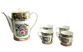 Chinese Tea/Coffee Pot 5.5&quot; 4 Cups 2&quot; Hand Painted Vintage gold trim - £30.29 GBP
