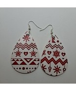 Christmas Earrings Teardrop Red White Tree Hearts Faux Leather Option 3 - £5.55 GBP