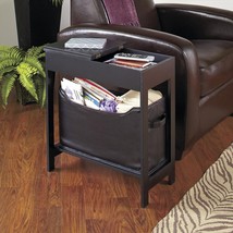 End Side Table Nightstand with Storage Bin Black Living Room Bedroom Furniture - £45.66 GBP