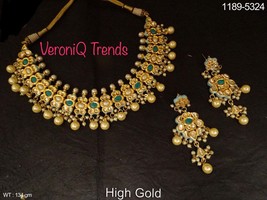 VeroniQ Trends-Indian Padmavati Style Kundan,Polki Necklace set in Pearl,Emerald - £75.92 GBP